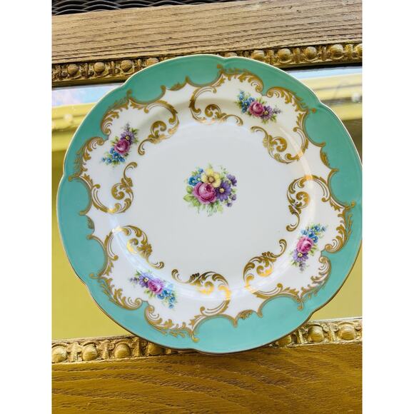 Royal Bayreuth Rosalind Aqua - Gilt Scrolls, Floral (c.1946–1949) Salad Plate 8” - Picture 9 of 11